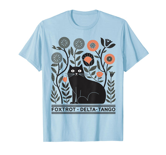 Retro Foxtrots Deltas Tangos Flower Art Cat in Flowers Men Women T-Shirt