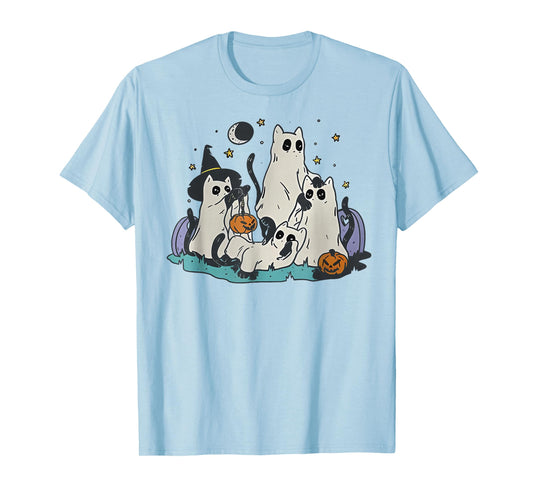 Cute Witch Ghost Cats Pumpkins Halloween Spooky Boys Girls T-Shirt
