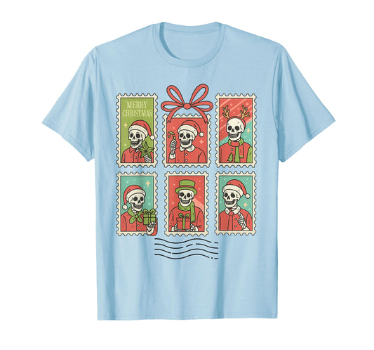Cute Skeleton Christmas Apparel, Skeleton with Santa Hat T-Shirt