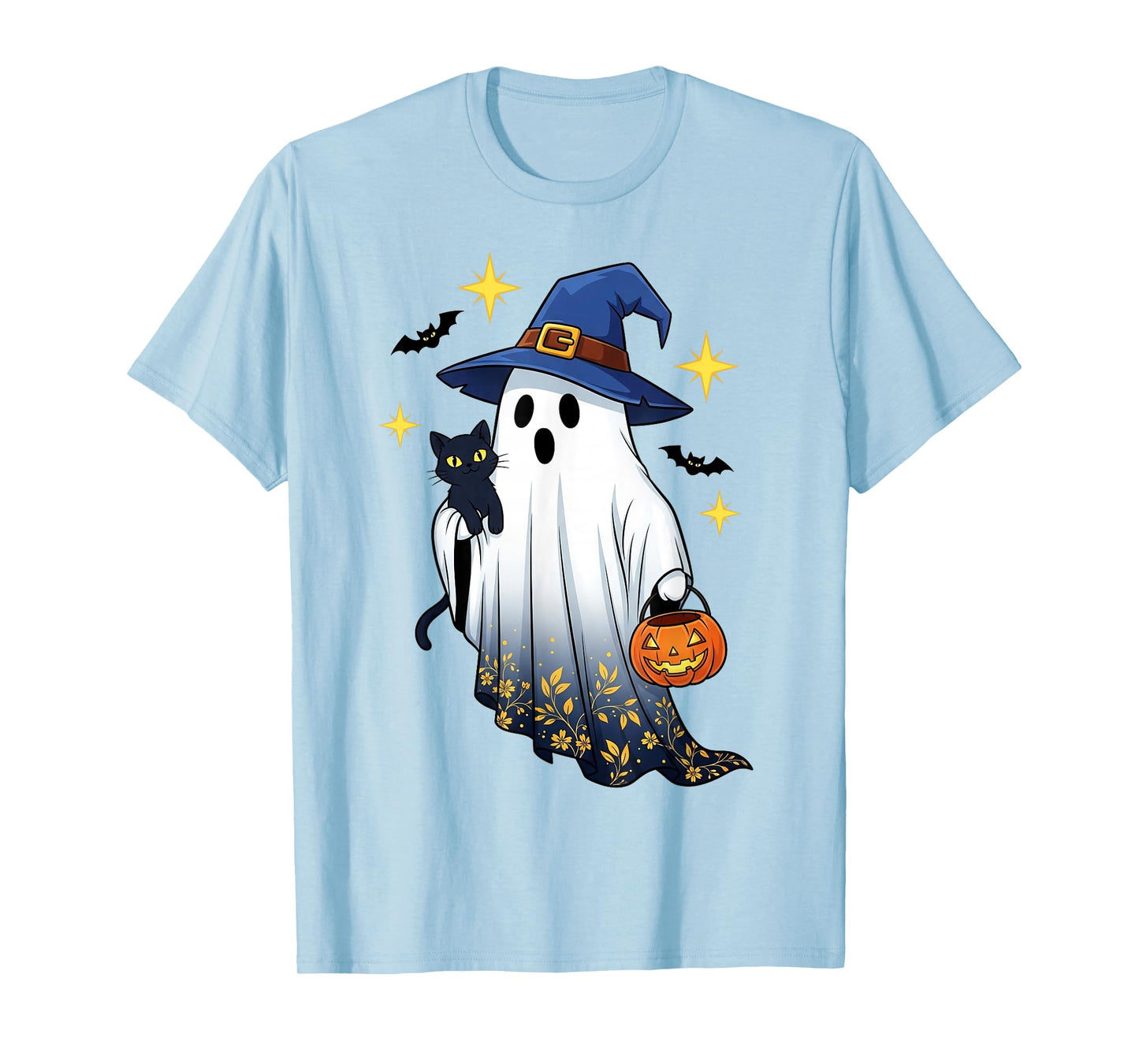 Halloween Ghost Witch Holding Black Cat Funny Halloween T-Shirt