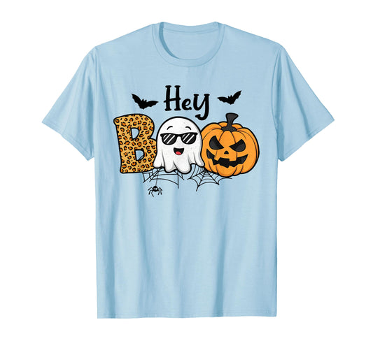 Halloween Hey Boo Ghost Pumpkin Costume Women Girls Kids T-Shirt
