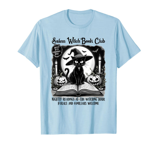 Salem Witch Book Club Spooky Halloween Black Cat Book Lovers T-Shirt for Men Women Kids