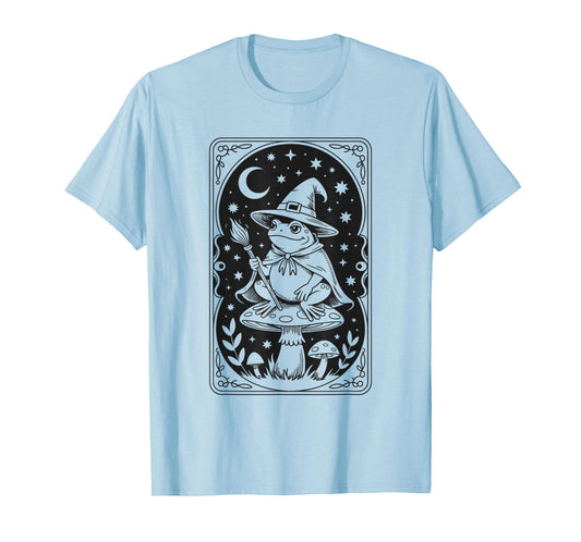 Cute Witch Frog on Mushroom Halloween Magic Night Sky T-Shirt