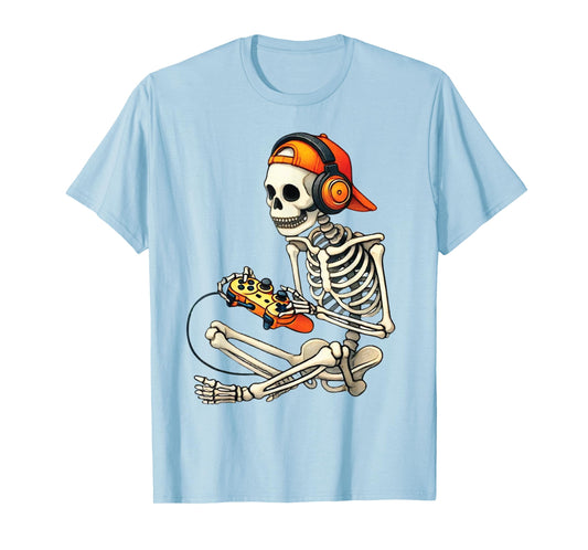 Halloween Skeleton Gamer Video Gaming Costume Boys Men Kids T-Shirt
