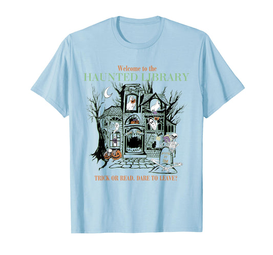 Retro Welcome To The Haunted Library Book Lovers Halloween T-Shirt