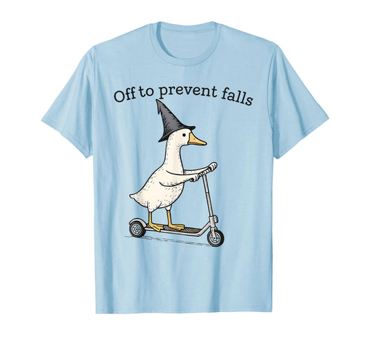 Fall Prevention PT OT Nurse Funny Goose Witch On Scooter T-Shirt