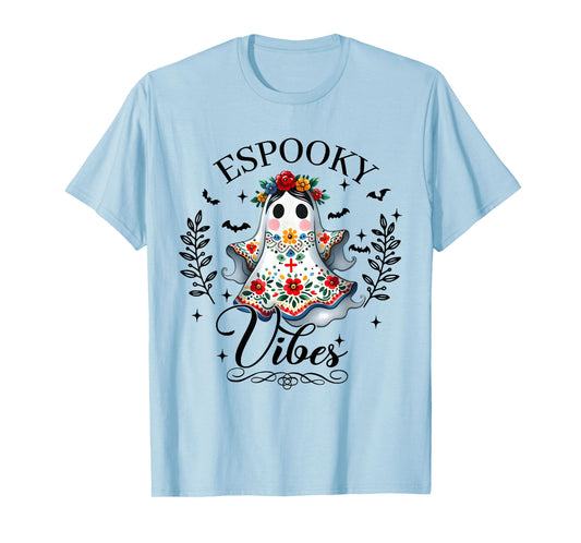 Espooky Vibes Halloween Floral Ghost Spanish Mexican Teacher T-Shirt