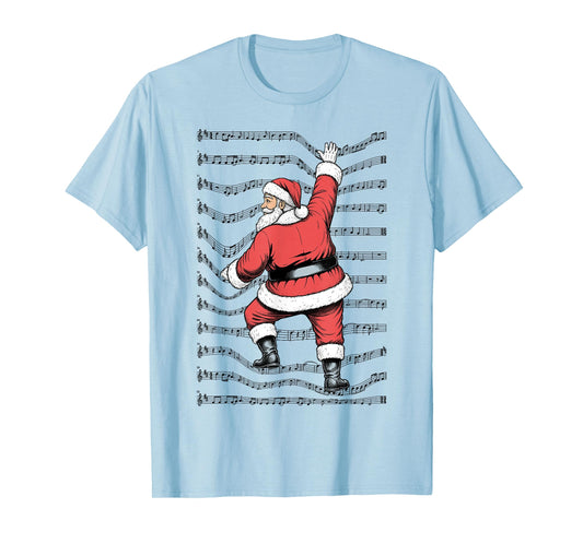 Musician Christmas Funny Santa Claus Climbing Sheet Music T-Shirt