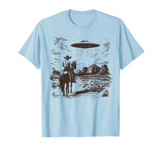 Vintage Rodeo Cowboy Western Country Spaceship UFO Alien T-Shirt