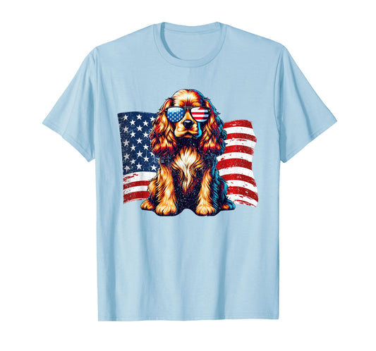 Cocker Spaniel American Flag Sunglasses Patriotic Vintage T-Shirt