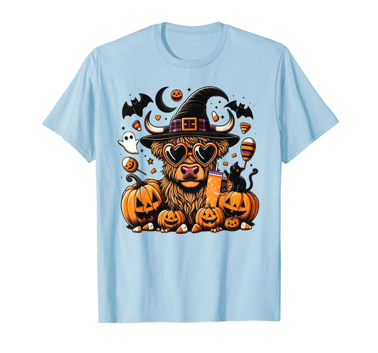 Halloween Highland Cow Witchy Cow Spooky Pumpkin Hello Fall T-Shirt
