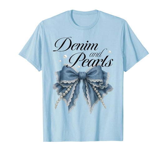 Denim And Pearls Coquette Bow Ladies Women T-Shirt