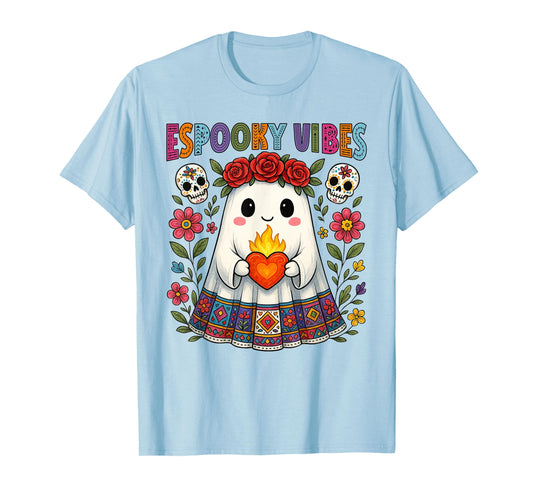 Espooky Vibes Spanish Mexican Halloween Floral Ghost Teacher T-Shirt