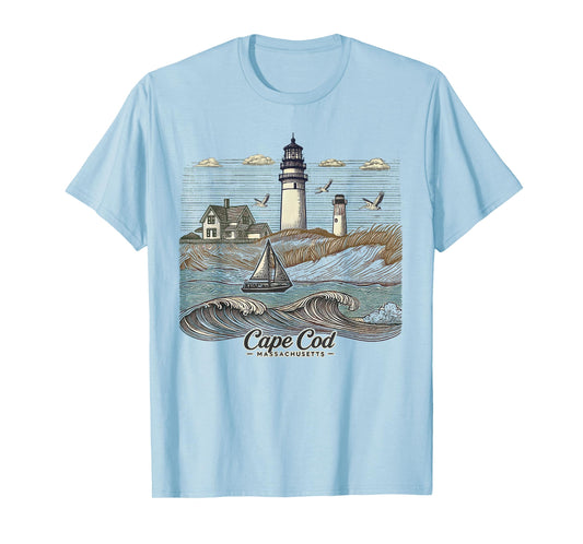 Vintage Cape Cod Massachusetts Nautical Lighthouse Seashore T-Shirt