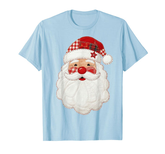 Cute Patchwork Santa Claus Christmas Xmas Men Women Kid Gift T-Shirt