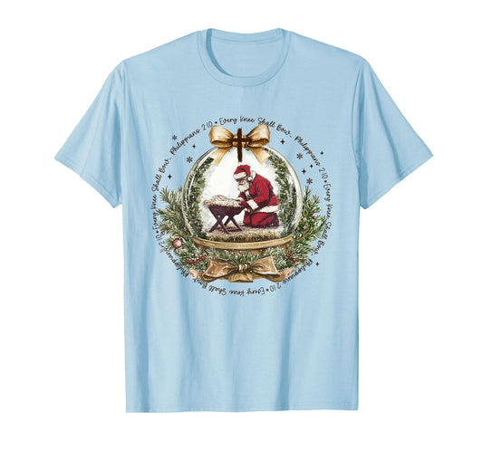 Every Knee Shall Bow Funny Kneeling Santa Baby Jesus T-Shirt
