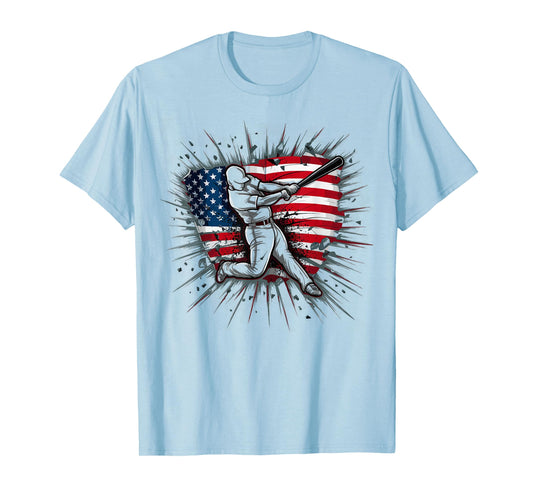 Patriotic Baseball 4th Of July US American Flag Boys Vintage T-Shirt