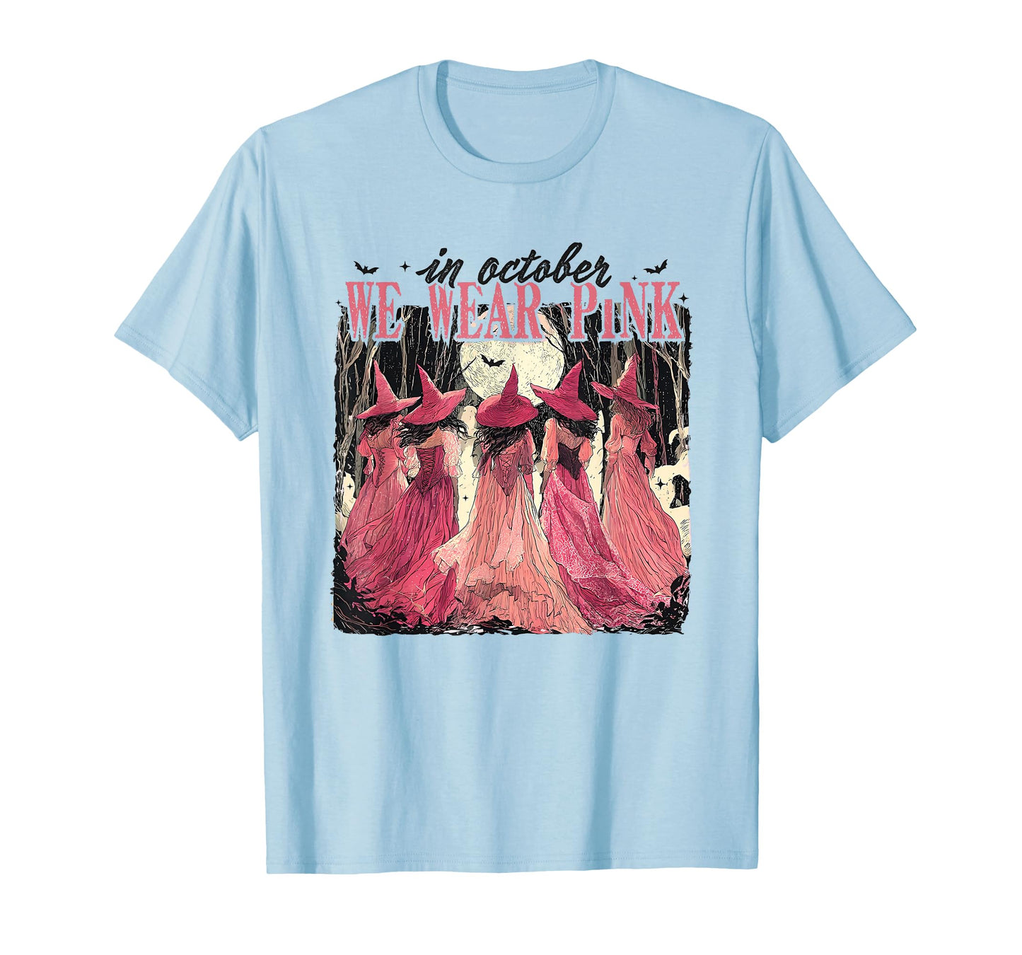 Retro in October We Wear Pink Witch Breast Cancer Awareness T-Shirt