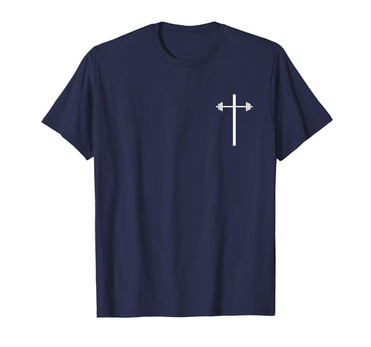 Dumbbell Barbell Cross Christian Gym Workout in Pocket T-Shirt