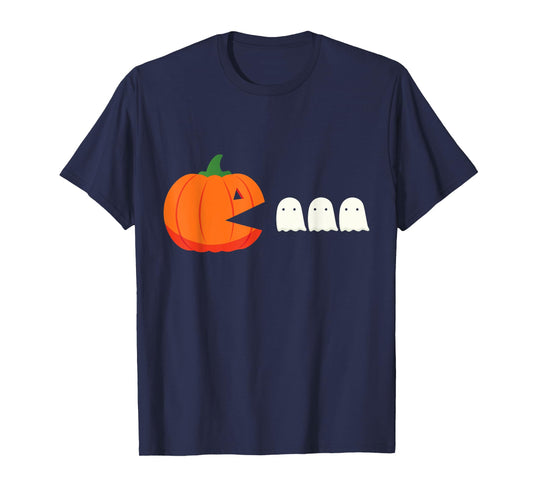 Happy Halloween Pumpkin eating Ghosts Retro Gaming Gamer T-Shirt