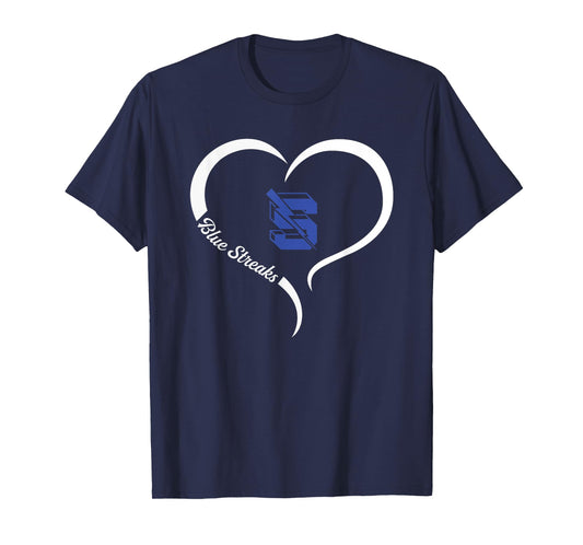 Sebring Blue Streaks Logo Half Heart Slogan HS T-Shirt