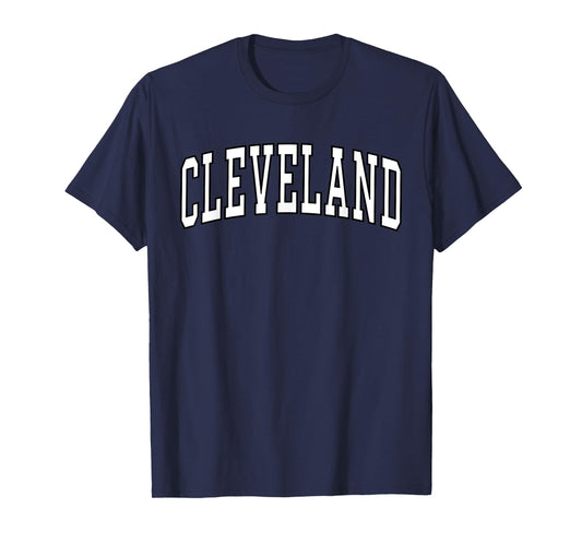 Cleveland Apparel . Co - Vintage Varsity Arched Text Cleveland T-Shirt - Unisex Adults - Red - Small - Short Sleeve - Polyester 100% - Crew Neck - Retro - Letter Print - T-Shirt