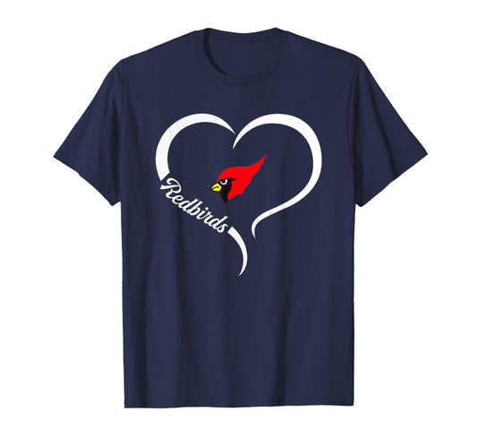 Metamora Township Redbirds Logo Half Heart Slogan HS T-Shirt