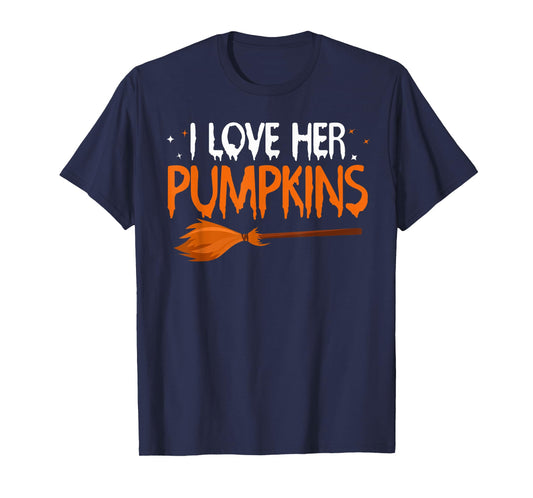 I Love His Broomstick I Love Her Pumpkins Halloween Couples T-Shirt