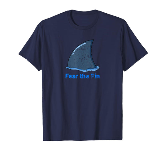 Fear the Fin Shark Fin Ocean Beach Funny Distressed T-Shirt