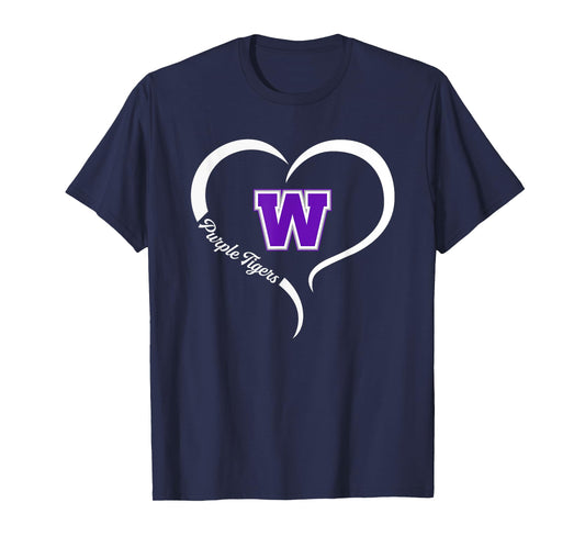 Watertown Purple Tigers Logo Half Heart Slogan HS T-Shirt