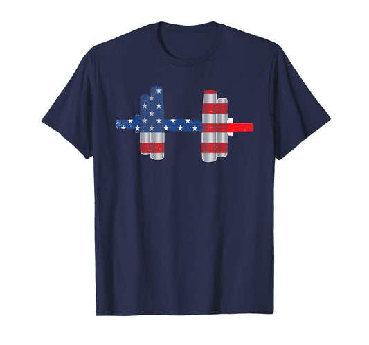 4th Of July Weightlifting Dumbbell Vintage American Flag T-Shirt