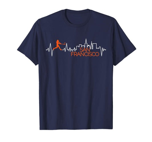 Vintage San Francisco Skyline Baseball Heartbeat Men Women T-Shirt