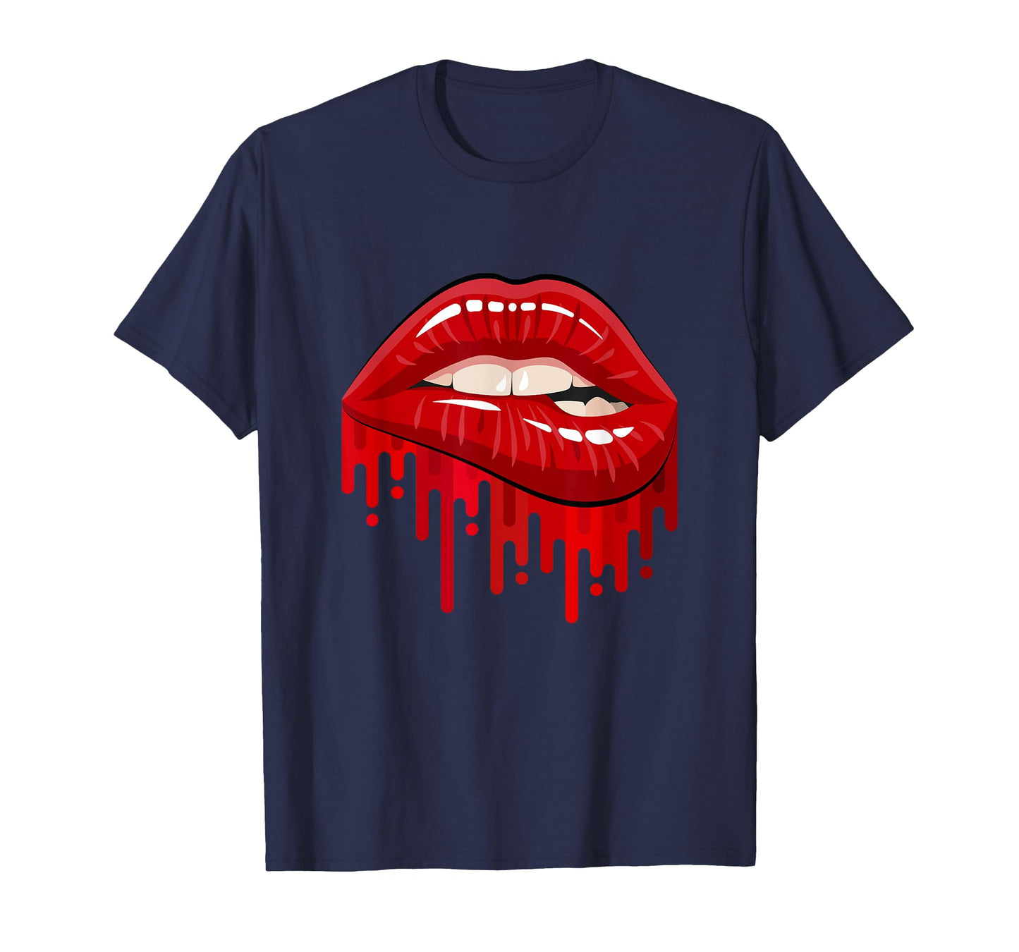 Cool Men's Women's Bold Red Biting Lips Graphic Short Sleeve T-Shirt