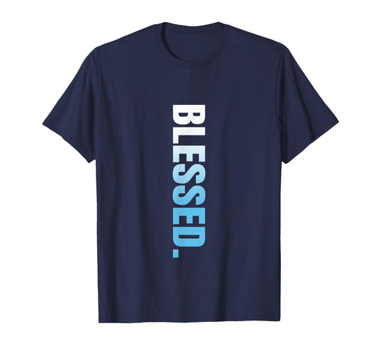 Blue Blessed. Vertical Blue Color Graphic T-Shirt