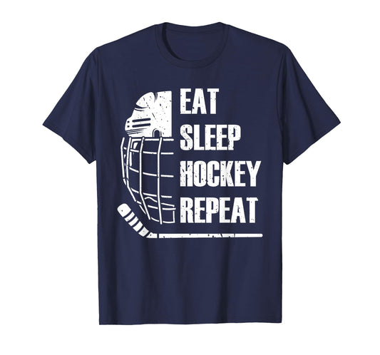 Eat Sleep Hockey Repeat Funny Mask Stick Ice Hokey Player T-Shirt