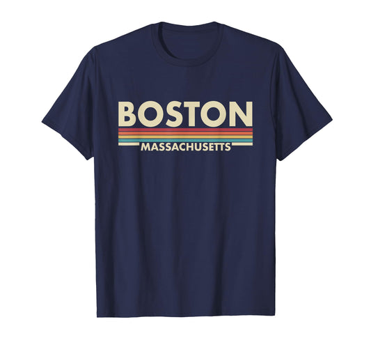 Graphic Club Inc. Boston - Massachusetts Vintage Retro Stripes Classic T-Shirt
