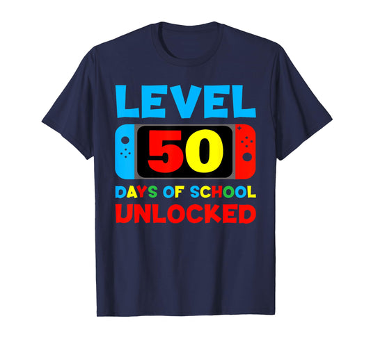 Level 50 Days Of School Unlocked 50th Day Of School Gamer T-Shirt