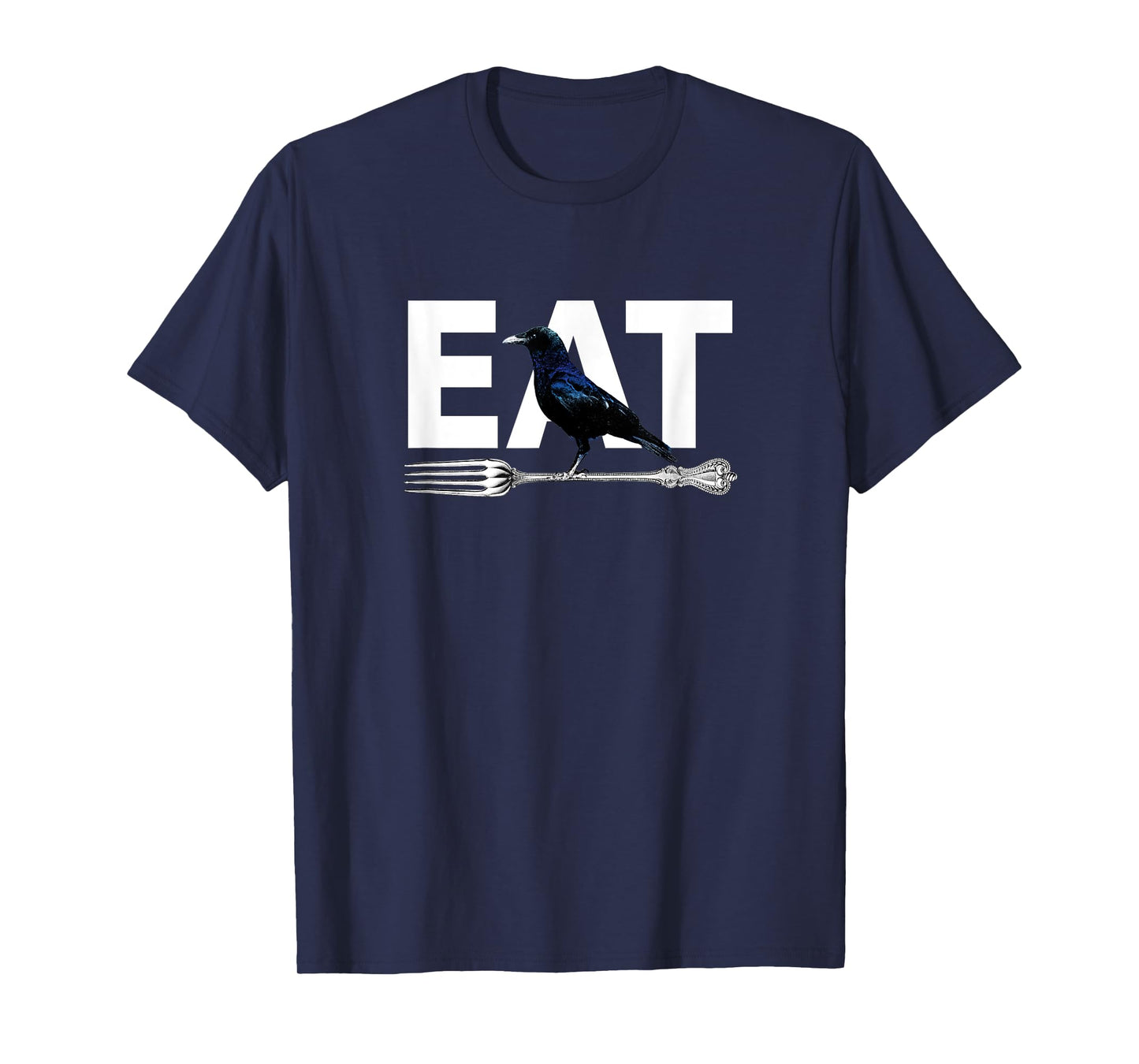Eat Crow Humor | Black & Blue Crow & Silver Fork Funny Sorry T-Shirt