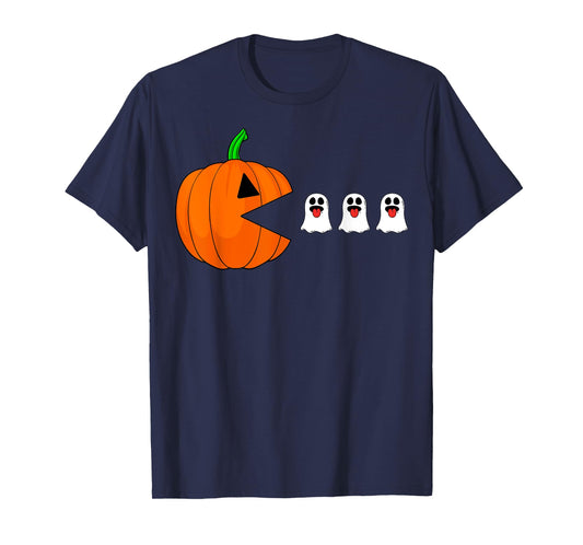 Halloween Gamer Pumpkin Eating Ghost Costume Men Boys Kids T-Shirt