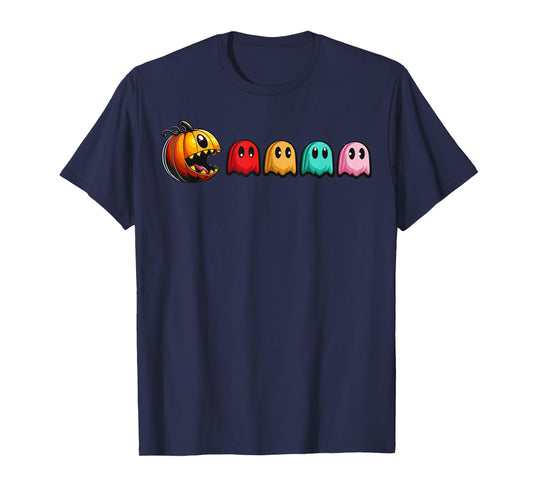 Halloween Pumpkin vs. Ghosts Retro Video Game T-Shirt