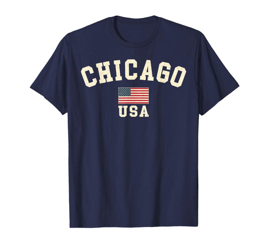 Vintage Chicago USA American Flag Illinois Souvenir Retro T-Shirt