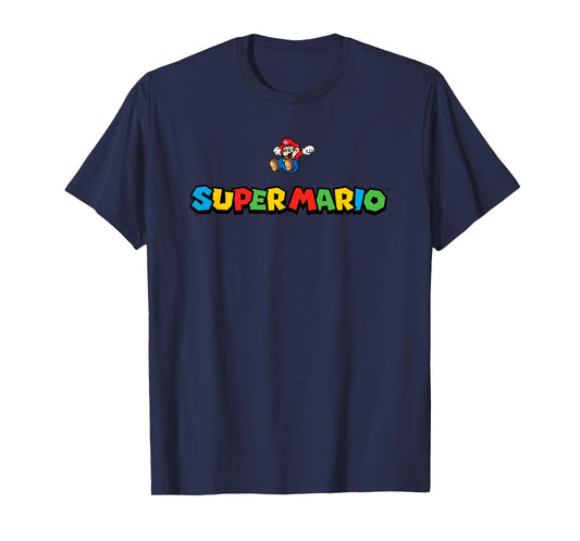 Super Mario Bros Colorful Rainbow Vintage Block Text T-Shirt