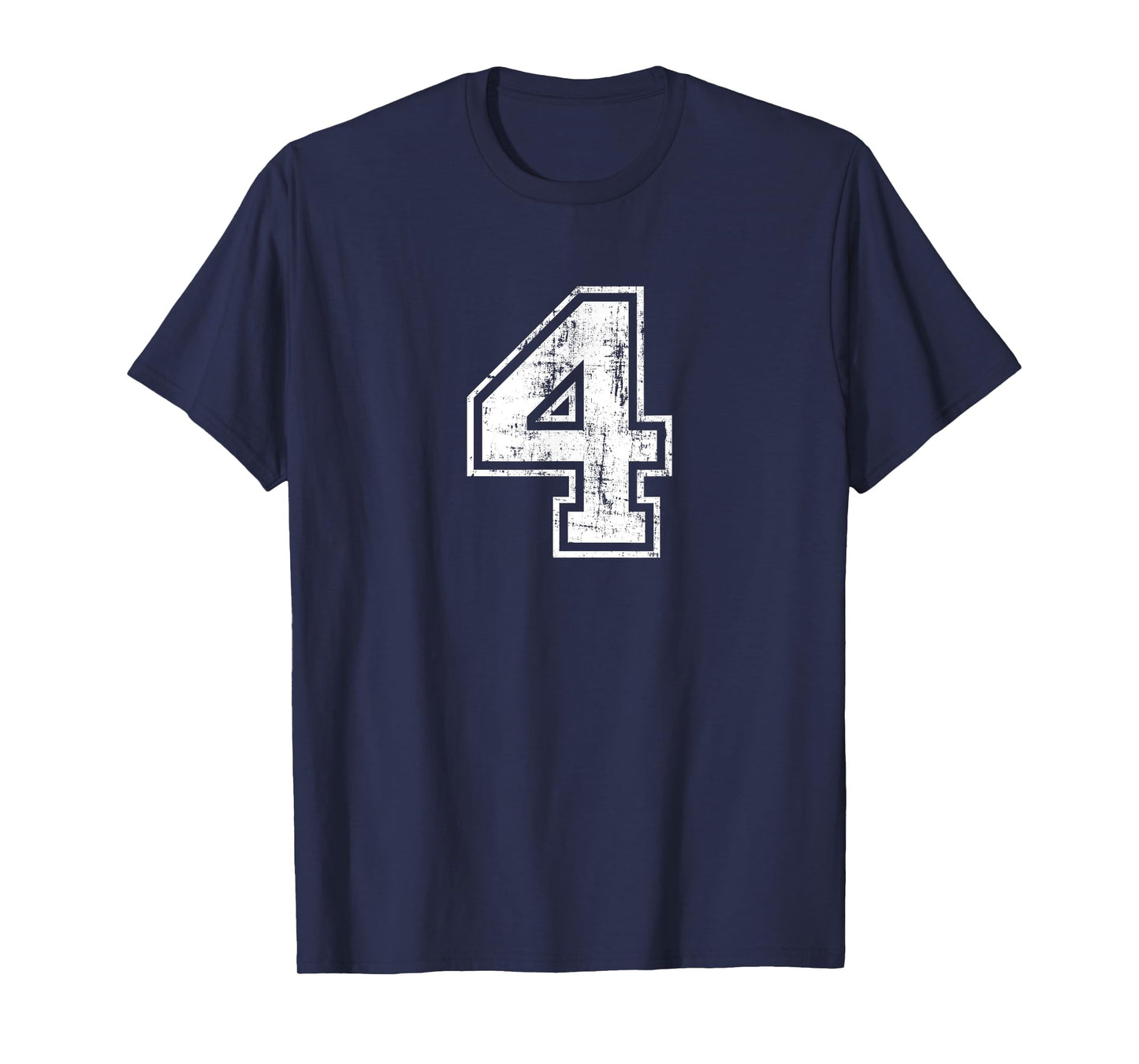 Sport Training Practice Varsity Distressed Numbers Number 4 Four Unisex-Adults Black Cotton 100% T-Shirt Small Crew Neck Short Sleeve
