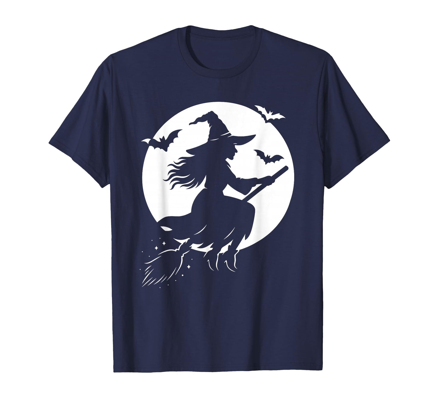 Halloween Witch on Broom Moon Silhouette Spooky Samhain Art T-Shirt