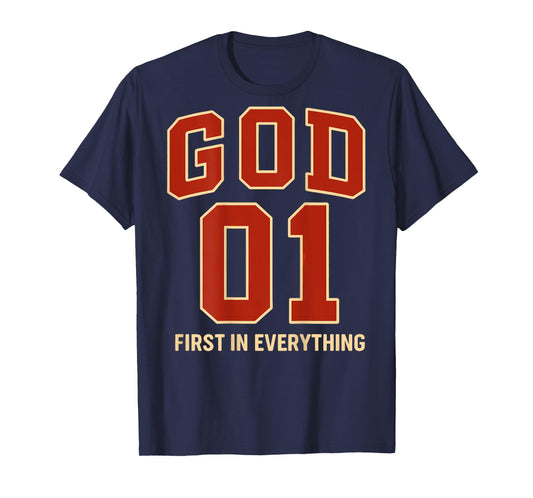 (ON Back) God is #1 First Sports Jersey Style Christian Men T-Shirt