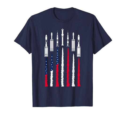 USA Space Rockets 4th of July Men Women Kids Funny Patriotic T-Shirt