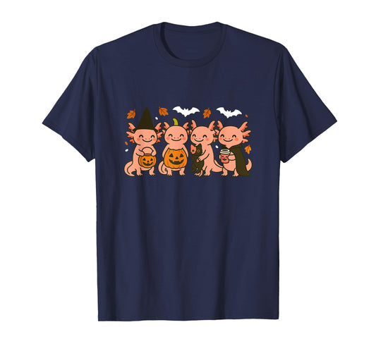 Fall Axolotl Halloween Witch Axolotl Trick or Treat Pumpkin T-Shirt