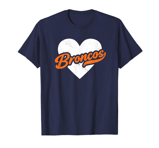 Vintage Broncos High School Go Broncos Pride Heart T-Shirt