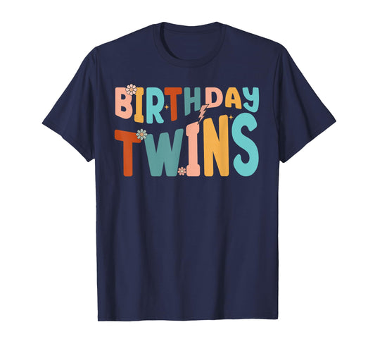 It's Our Birthday Twins Matching Girl's Women's Groovy Retro T-Shirt