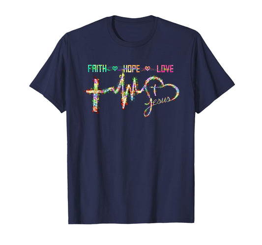 Faith Hope Love Cross Heartbeat God Jesus Christian Gifts T-Shirt